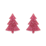 Pink Christmas Tree Stud Earrings