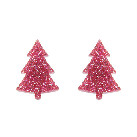 Pink Christmas Tree Stud Earrings