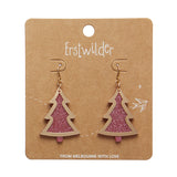 Pink Christmas Tree Drop Earrings - Gold