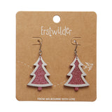 Pink Christmas Tree Drop Earrings - Silver