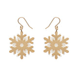 White Snowflake Drop Earrings - Gold