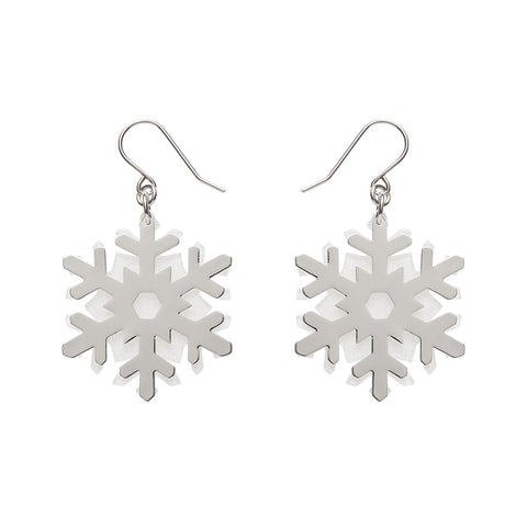 White Snowflake Drop Earrings - Silver