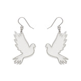 White Dove Drop Earrings - Silver