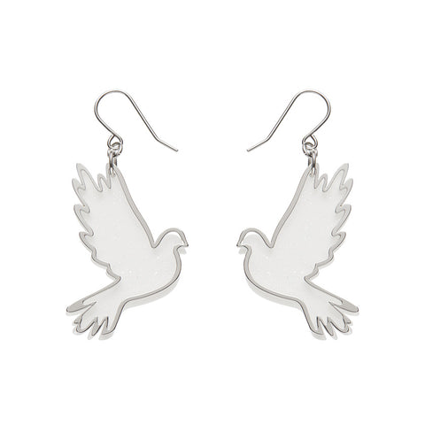 White Dove Drop Earrings - Silver