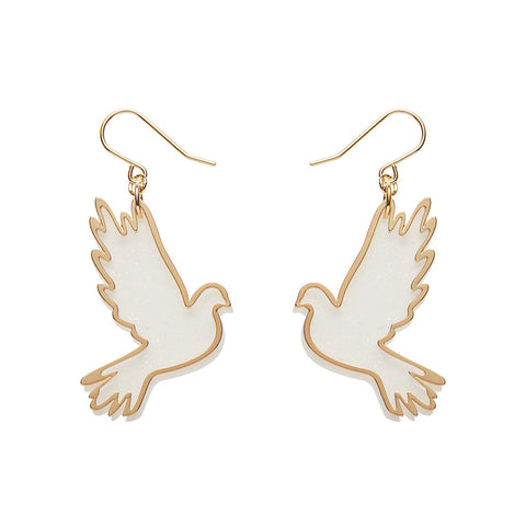 White Dove Drop Earrings - Gold