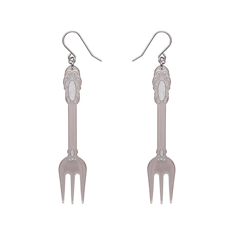 Fork, Please! Drop Earrings - Silver