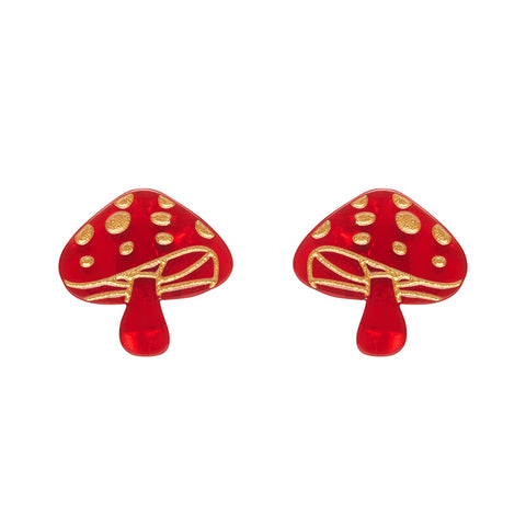 Mushroom Stud Earrings - Red