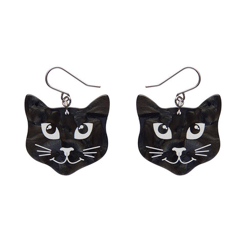 Black Cat Drop Earrings - Black