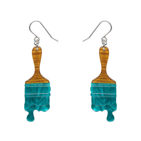 Paint Brush Ripple Drop Earrings - Teal