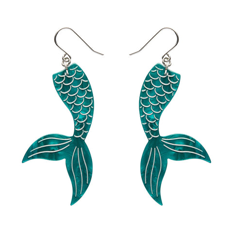 Mermaid Tail Drop Earrings - Aqua