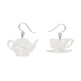 Tea Set Drop Earrings - White