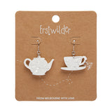 Tea Set Drop Earrings - White