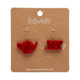 Tea Set Drop Earrings - Red