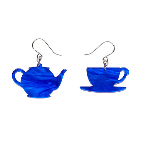 Tea Set Drop Earrings - Blue