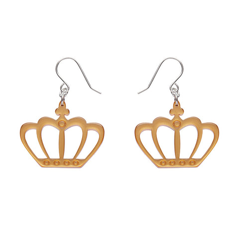 Royal Crown Drop Earrings - Gold