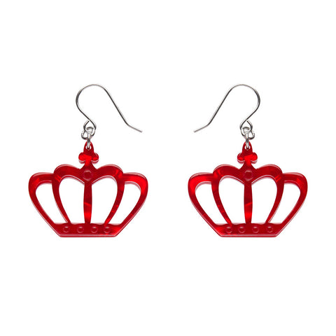 Royal Crown Drop Earrings - Red