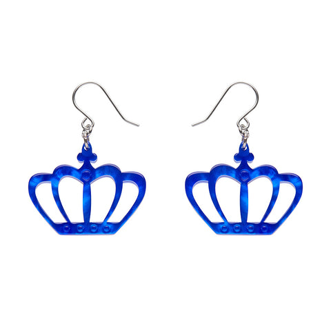 Royal Crown Drop Earrings - Blue