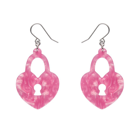 Heart Locket Ripple Drop Earrings - Pink