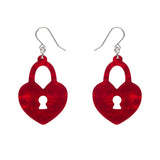 Heart Locket Ripple Drop Earrings - Red