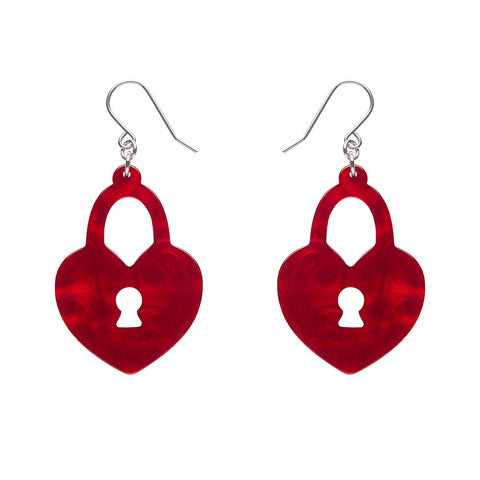 Heart Locket Ripple Drop Earrings - Red