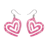 Heart Maze Ripple Drop Earrings - Pink