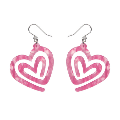 Heart Maze Ripple Drop Earrings - Pink