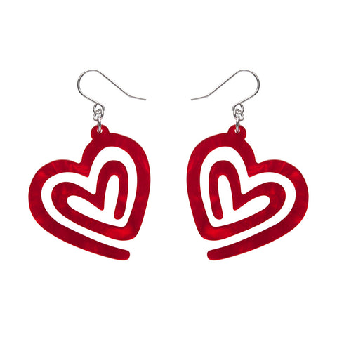 Heart Maze Ripple Drop Earrings - Red