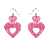 Double Heart Ripple Drop Earrings - Pink