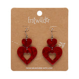 Double Heart Ripple Drop Earrings - Red