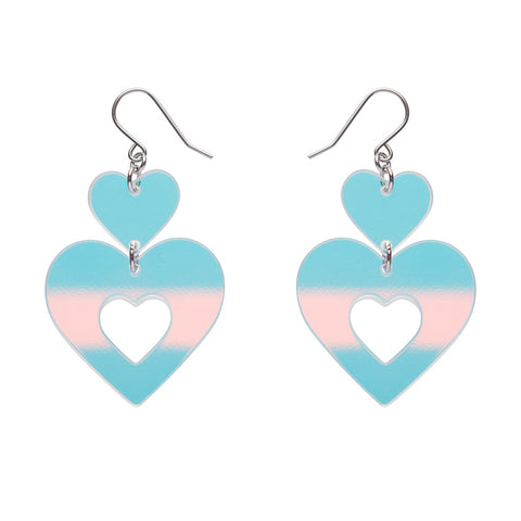 Double Heart Drop Earrings - Iridescent