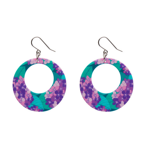 Hydrangea Circle Drop Earrings - Purple