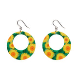 Sunflower Circle Drop Earrings - Yellow