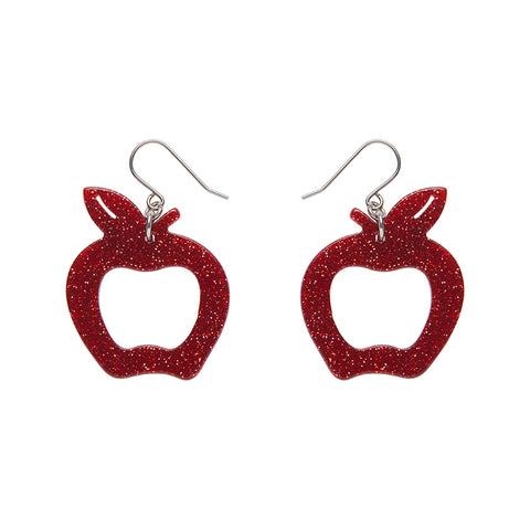 Eaten Apple Glitter Resin Drop Earrings - Red