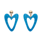 Statement Glitter Ripple Heart Drop Earrings - Aqua