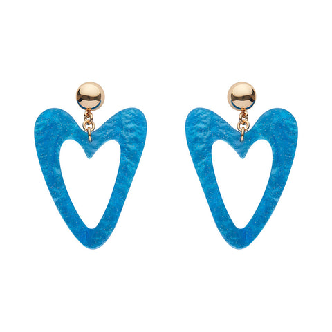 Statement Glitter Ripple Heart Drop Earrings - Aqua